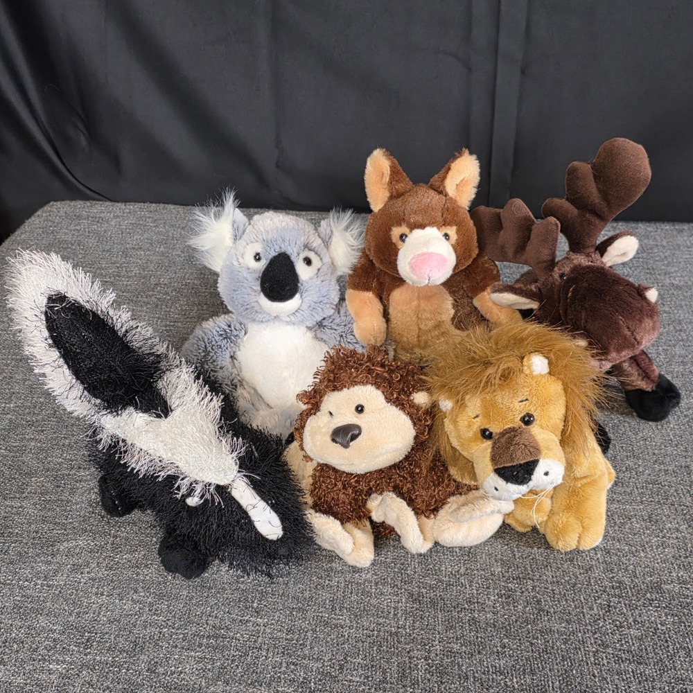 Ganz Webkinz Plush Lot of 6 Lion Moose Koala Skunk Kangaroo Monkey No Code
